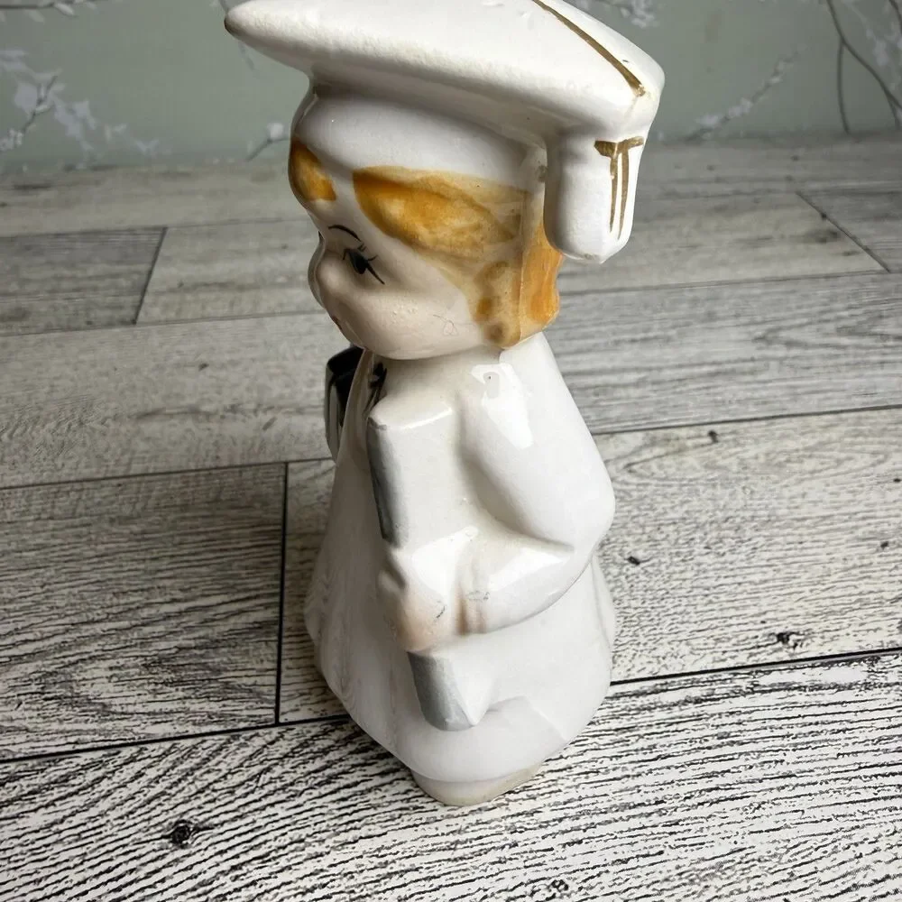 Vintage Graduate Graduation Girl Figurine Porcelain Ceramic Japan 1950s 4 Inch